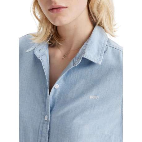Chemisier denim en coton bleu ciel uni à coupe droite avec le logo brodé - Image 6