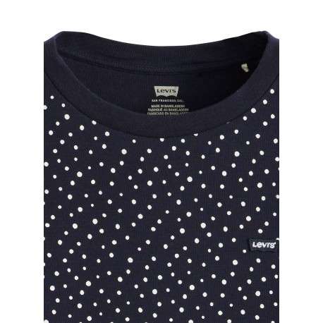 T-shirt en coton bleu marine à pois avec une coupe près du corps et un col rond - Image 2