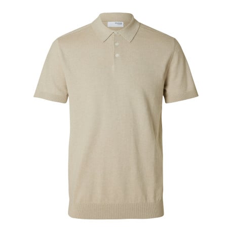 Polo manches courtes en coton beige en maille à coupe regular et col à revers
