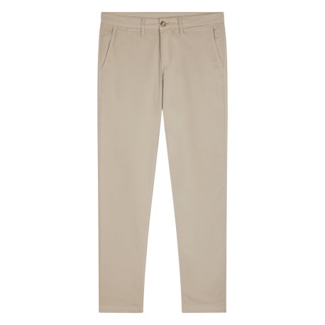 Chino Beige uni en coton avec 4 poches, un liseré tricolore et une coupe droite