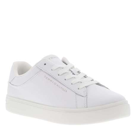 Tennis en cuir blanches à talon plat et à lacets plats avec détail doré - Image 3