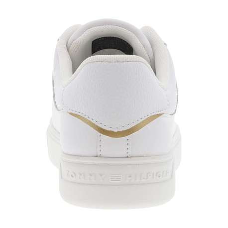 Tennis en cuir blanches à talon plat et à lacets plats avec détail doré - Image 6