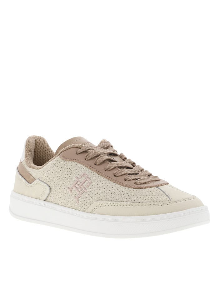 Tennis en cuir beige à...
