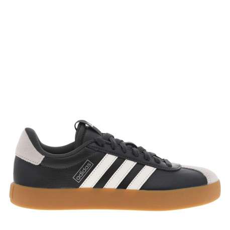 Tennis noires à talon plat et à lacets plats noirs avec bandes blanches - Image 2