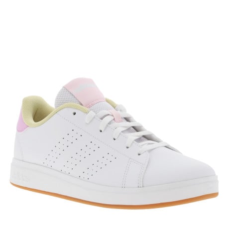 Tennis blanches et roses à talon plat et à lacets plats avec trous d'aération