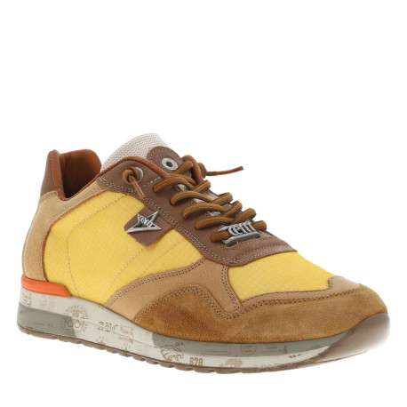 Baskets running en cuir jaune plates et lacets élastiqués ronds avec stoppeur - Image 3