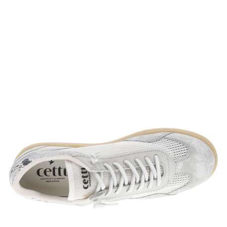 Tennis en cuir écrues à talon plat et à lacets élastiqués avec côtés ajourés - Image 4