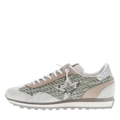 Baskets running en cuir kaki à talon plat et à lacets élastiqués et effet tressé