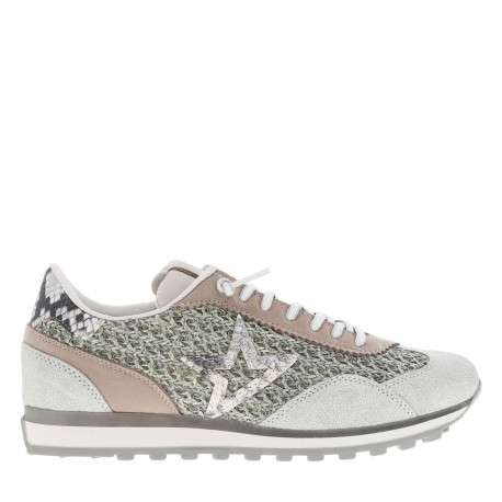 Baskets running en cuir kaki à talon plat et à lacets élastiqués et effet tressé - Image 2