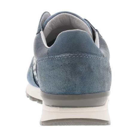 Sneakers en cuir bleu à talon plat et à lacets plats gris avec trous d'aération - Image 6