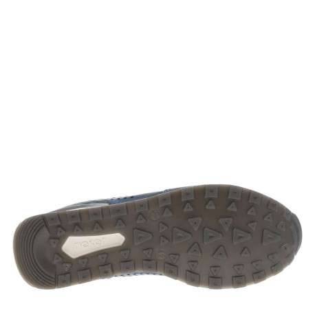 Sneakers en cuir bleu à talon plat et à lacets plats gris avec trous d'aération - Image 5