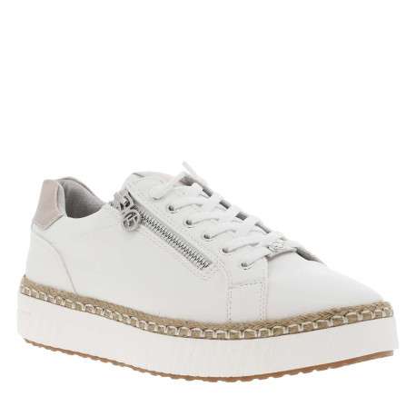 Tennis blanc plates à lacets et zip latéral avec empiècements rose métallisé - Image 3