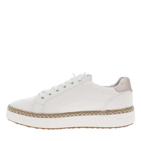 Tennis blanc plates à lacets et zip latéral avec empiècements rose métallisé