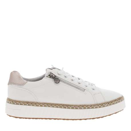 Tennis blanc plates à lacets et zip latéral avec empiècements rose métallisé - Image 2
