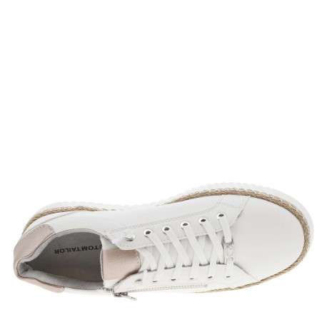 Tennis blanc plates à lacets et zip latéral avec empiècements rose métallisé - Image 4