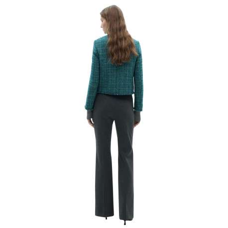 Blazer bleu imprimé avec une coupe droite à col rond et des poches - Image 2