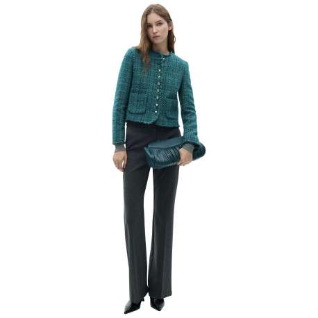 Blazer bleu imprimé avec une coupe droite à col rond et des poches - Image 4