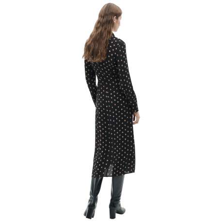 Robe longue noire imprimée avec une coupe droite à col français - Image 2