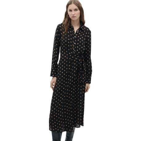 Robe longue noire imprimée avec une coupe droite à col français - Image 4