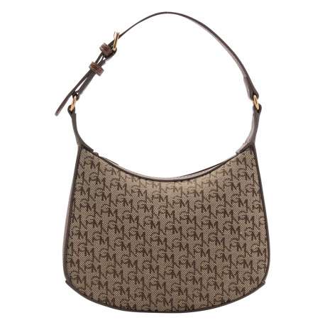 Sac à main porté épaule brun imprimé avec une fermeture zippée