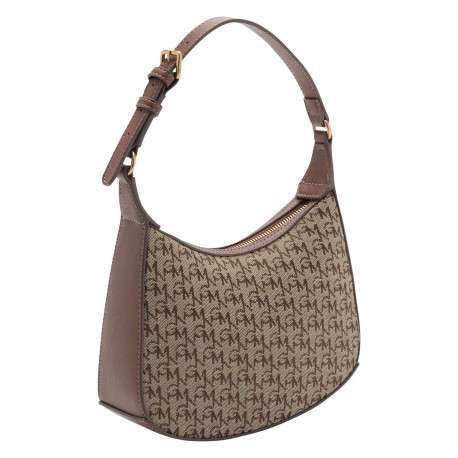 Sac à main porté épaule brun imprimé avec une fermeture zippée - Image 2