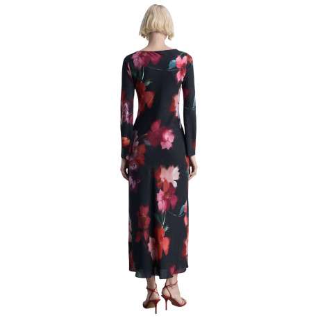 Robe longue noire imprimée avec une coupe droite à col rond - Image 2