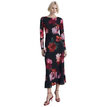 Robe longue noire imprimée avec une coupe droite à col rond - Image 4