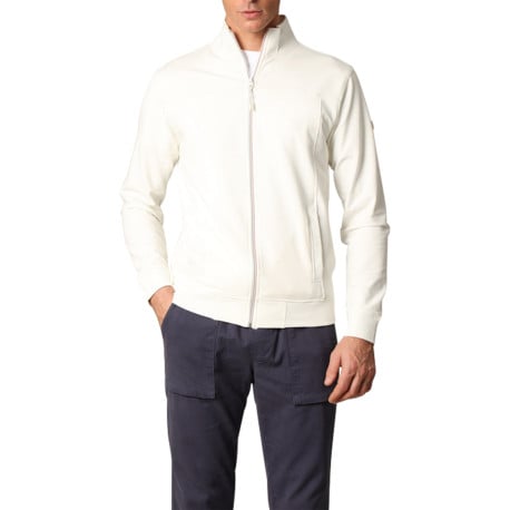 Sweat zippé en coton mélangé écru uni avec une coupe droite et un col montant