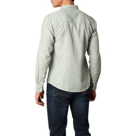 Chemise en coton et lin mélangé verte rayée avec une coupe droite  - Image 2