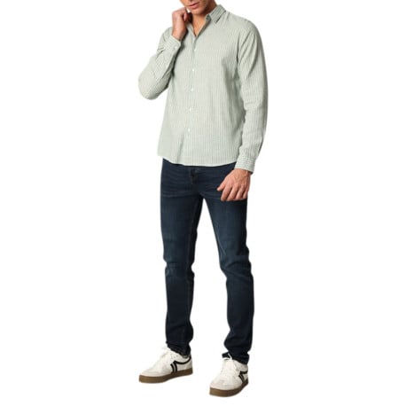 Chemise en coton et lin mélangé verte rayée avec une coupe droite  - Image 5