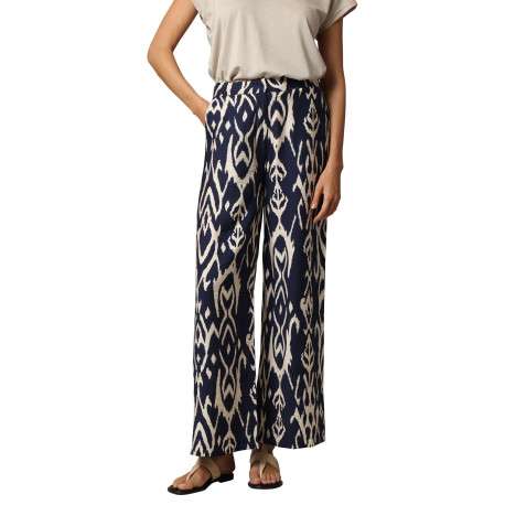 Pantalon bleu marine avec un imprimé géométrique et une coupe fluide