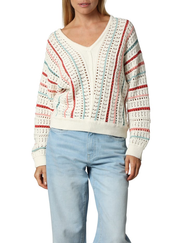 Pull en coton écru à...