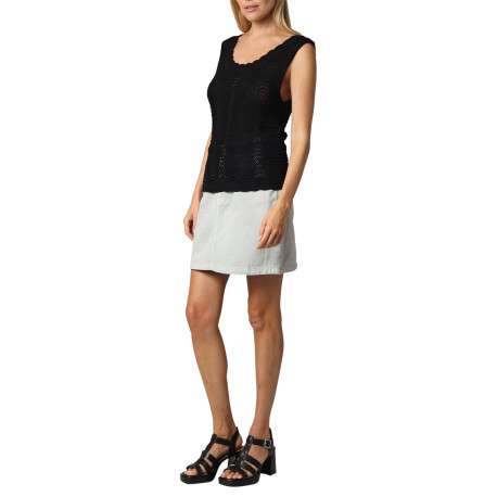 Débardeur noir uni en crochet ajouré avec une coupe ajustée et un col rond - Image 5