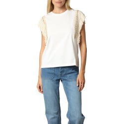 T-shirt sans manches en coton blanc uni avc des franges et une coupe droite