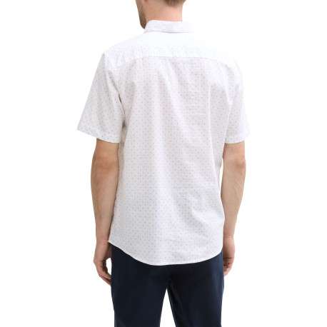 Chemise en coton et lin mélangé blanche avec des minis motifs et à col américain - Image 2