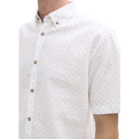 Chemise en coton et lin mélangé blanche avec des minis motifs et à col américain - Image 3