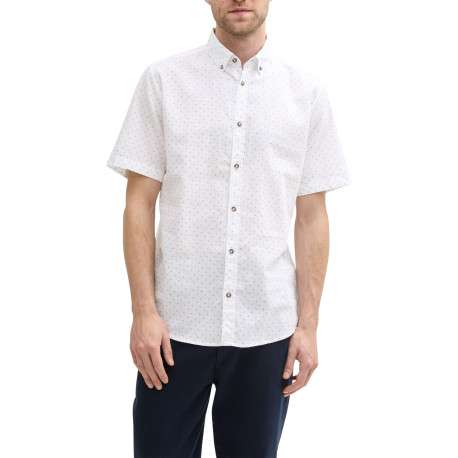Chemise en coton et lin mélangé blanche avec des minis motifs et à col américain - Image 4