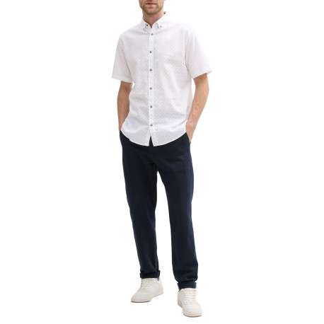 Chemise en coton et lin mélangé blanche avec des minis motifs et à col américain - Image 5