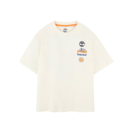 T-shirt en coton écru à imprimé logo, coupe droite et un col rond