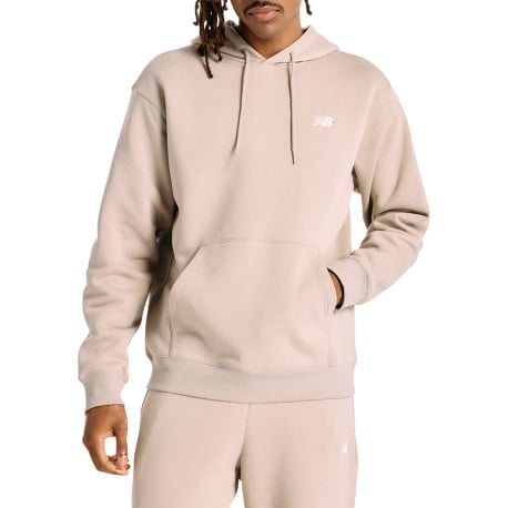 Sweat à capuche beige uni avec 1 poche kangourou, logo blanc et coupe large