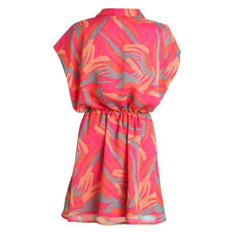 Robe courte tricolore avec un col à revers et à coupe fluide ajustée à la taille - Image 2