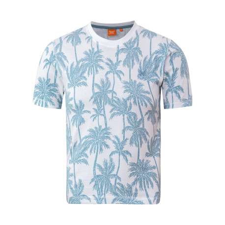 T-shirt en coton blanc à imprimé grands palmiers avec un col rond