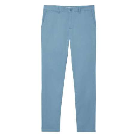 Chino 5 poches en coton bleu uni avec une coupe slim fit et une taille mi-haute