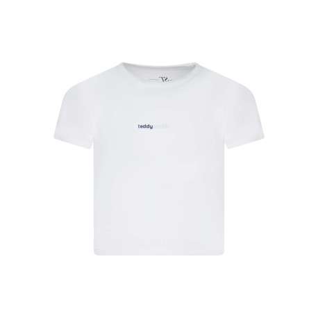T-shirt court en coton blanc uni à coupe près du corps avec le nom de la marque