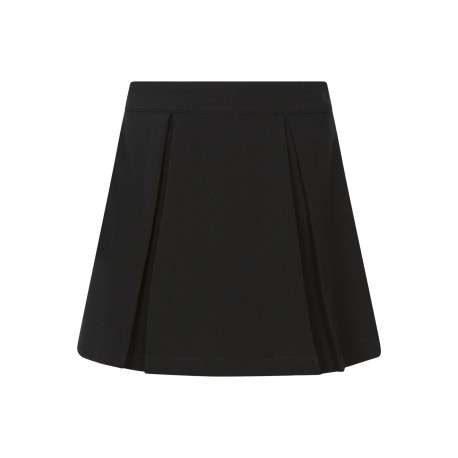 Jupe-short noire unie avec une coupe droite et des plis plats à l'avant