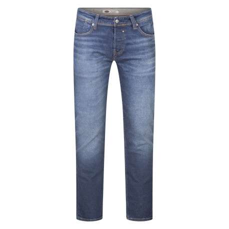 Jean en coton bleu délavé fermé par des boutons avec une coupe regular fit