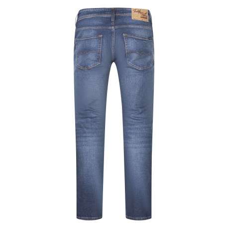 Jean en coton bleu délavé fermé par des boutons avec une coupe regular fit - Image 2