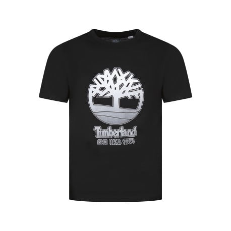 T-shirt en coton noir avec logo imprimé en blanc à coupe droite avec col rond