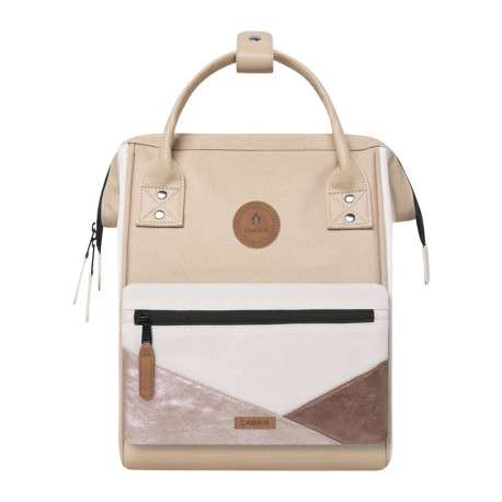 Sac à dos beige uni avec pochettes interchangeables et logo iconique - Image 3