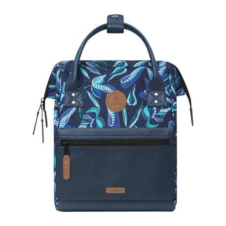 Sac à dos marine imprimé de feuilles avec logo iconique sur le devant - Image 3